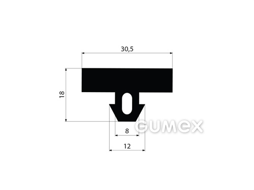 "T" Gummiprofil mit Loch, 18x30,5/12mm, 70°ShA, EPDM, ISO 3302-1 E2, -40°C/+100°C, schwarz, 